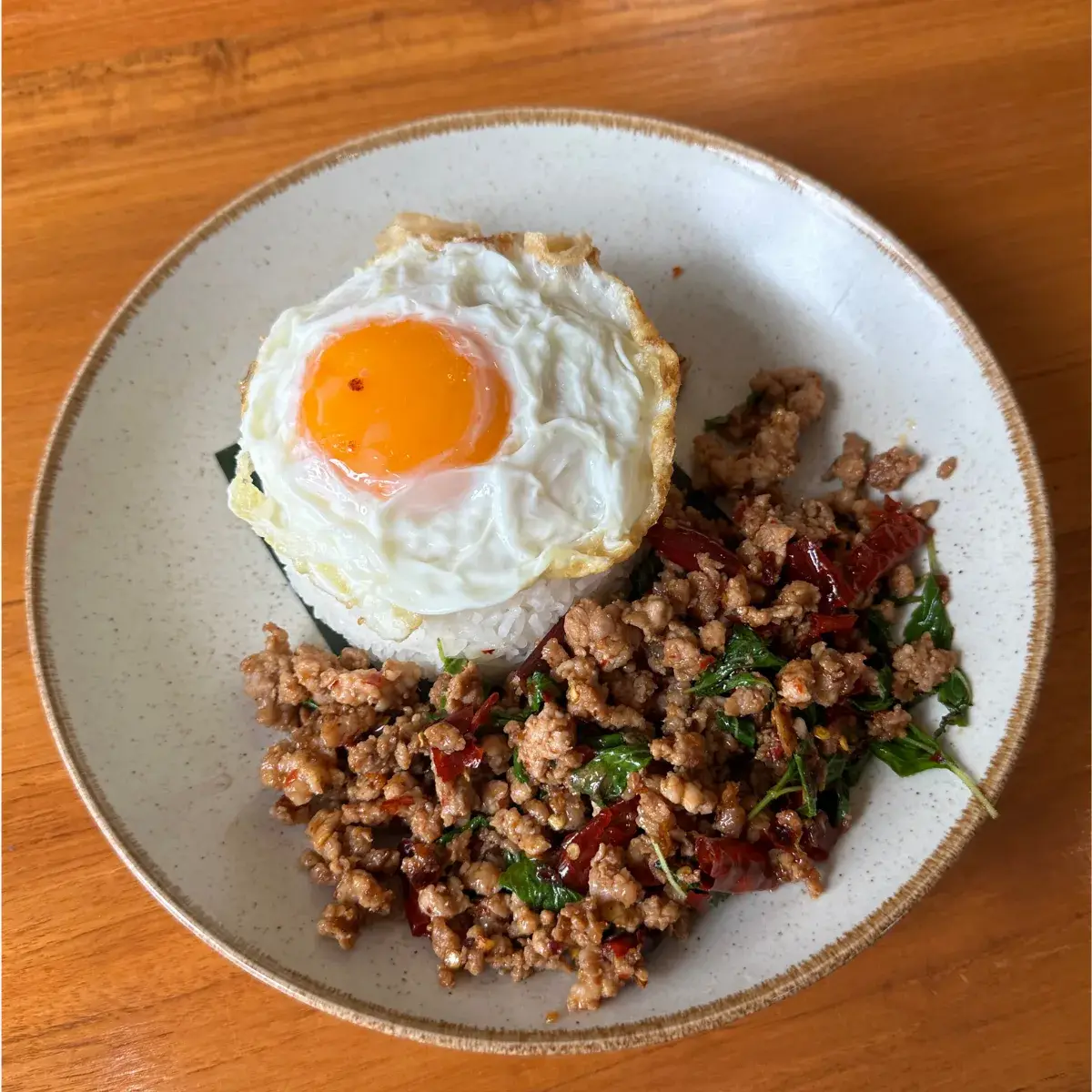Pad Kra Pao holy basil stir-fry at Thongyib Thongyod Brunch & Cafe, Ao Nang
