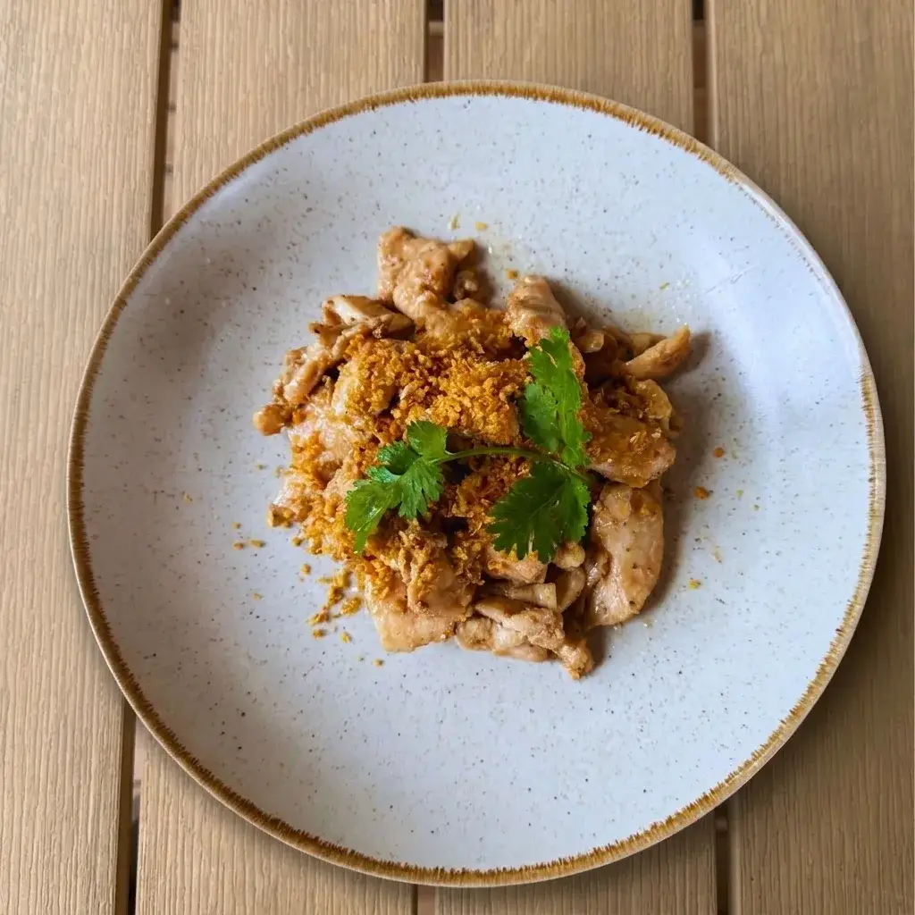 Stir-Fried Chicken Garlic Pepper — Thai Flavors at Thongyib Thongyod Brunch & Cafe, Ao Nang