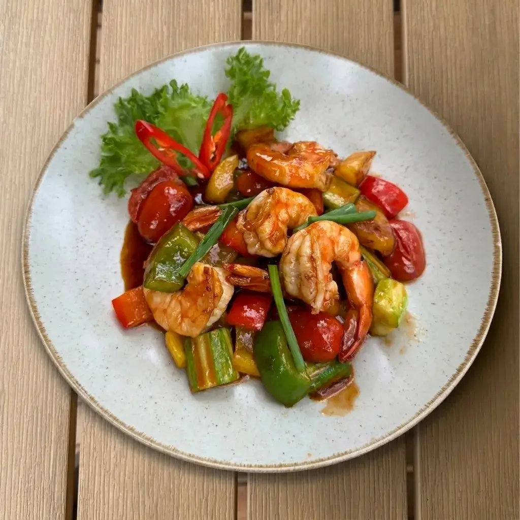 Stir-Fried Sweet & Sour Shrimp — Thai Flavors at Thongyib Thongyod Brunch & Cafe, Ao Nang